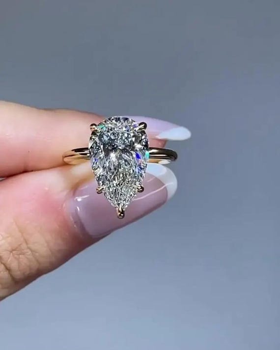 Pear Shaped Moissanite Engagement Ring Teardrop Solitaire Ring