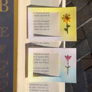 Watercolor Embroidery Bookmark, Handmade Floral Bookmark, Sunflower Bookmark, Daisy Bookmark, Tulip Bookmark
