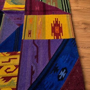 Alfombra Kilim Patchwork Vintage / Alfombra de Lana en Tonos Joya, Decoración Boho Ecléctica para el Hogar