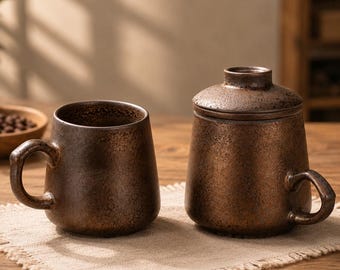 Ceramic Coffee Mug, Japanese Retro Coffee Cup, Gilded Glaze Mug, Handmade Pottery Mug, Tea Cup, Rustic Ceramic Gift, Office Mug