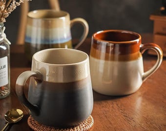 Ceramic Mug, Retro Coffee Mug, Crackle Glaze Mug,  Rustic Breakfast Mug, Minimalist Ceramic Cup, Couples Coffee Mug, Farmhouse Mug, 450ml