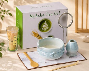 Butterfly Matcha Set, Ceramic Matcha Bowl with Spout, Matcha Whisk Set, Japanese Tea Ceremony Kit, Matcha Tools Set, Tea Lover Gift