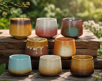 Handmade Pottery Tea Cups, Ceramic Tea Cups, Rustic Coffee Mugs, Japanese Style Matcha Cups, Stoneware Drinkware Set, Ceramic Mug Collection
