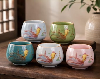 Ceramic Tea Cup, Dehua Porcelain Gongfu Kung Fu Tea Cups, Koi Fish Master Cup, Japanese Tea Bowl, Chinese Tasting Cup Gift, Gift for him