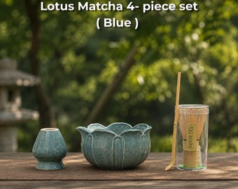 Matcha Set with Whisk, Lotus Matcha Bowl Set, Ceramic Tea Ceremony Kit, Japanese Tea Set, Handmade Matcha Accessories, Tea Lover Gift