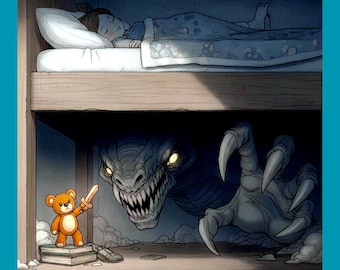 Brave Teddy Bear Print: Pop Surrealism Monster Art (Digital Download)