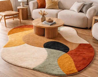 Organic shape rug | hand tufted rugs for living room, bedroom. abstract design multi color