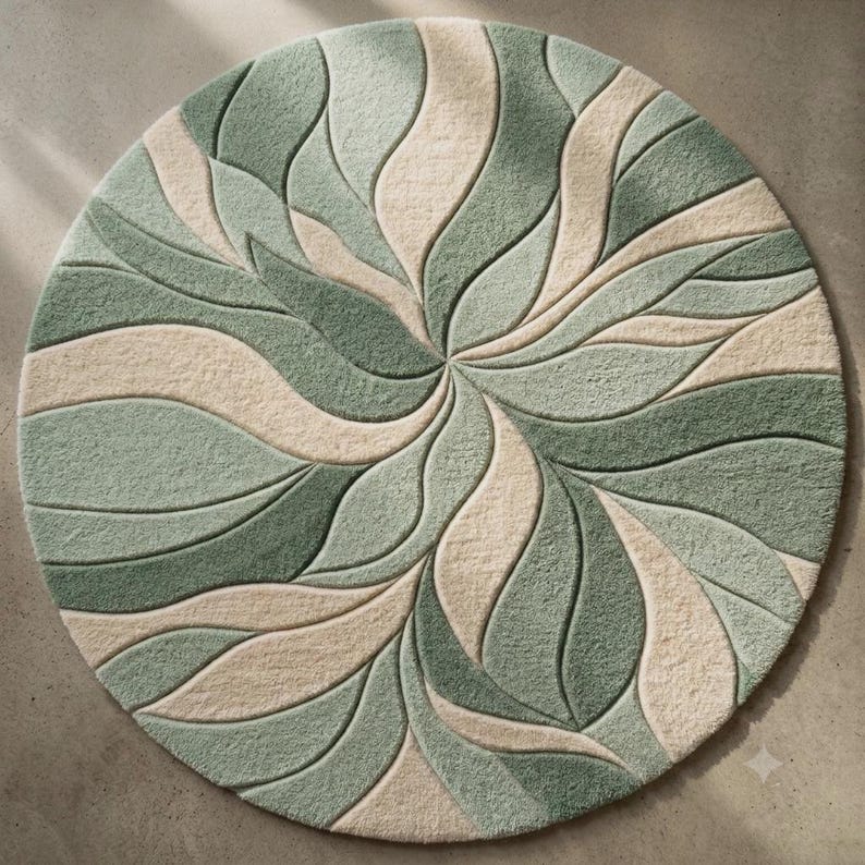 Custom Design Size Hand Made Wool Area Rugs, Sage Green Beige Living ...