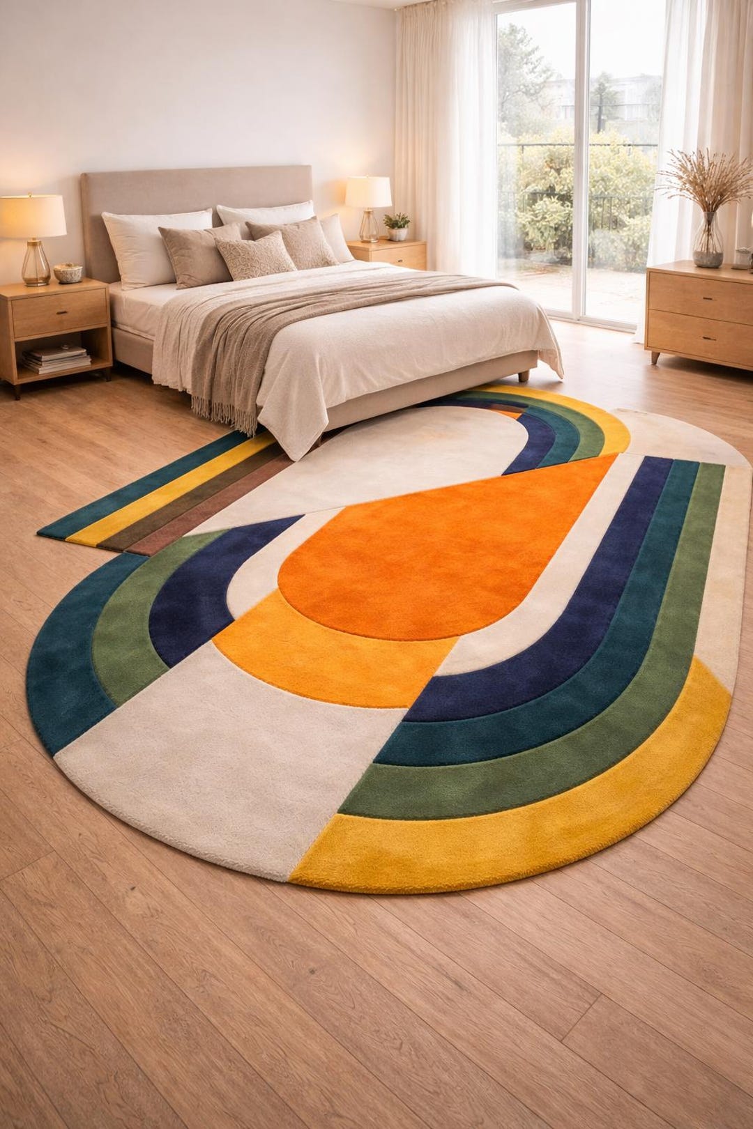 Hand Tufted Wool Boho Rug Multicolor Abstract Organic Shape Bespoke ...