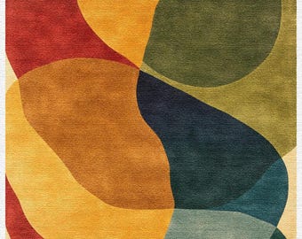 Hand Tufted Wool Area Rug – Abstract Mid Century Modern Living Room Carpet