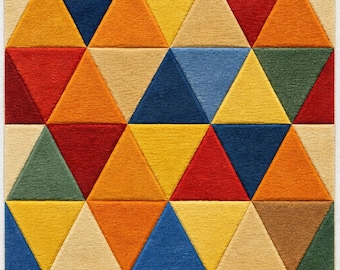 Modern Geometric Wool Rug, Handmade Colorful Contemporary Area Carpet, Abstract Designer Rug Living Room