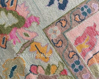 Hand Knotted Wool Oushak Rug: 8x10 Pink Turkish Rug