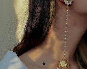 RUHI Exquisite Traditional Indian Pearl Jhumka Earrings with Gold Finish