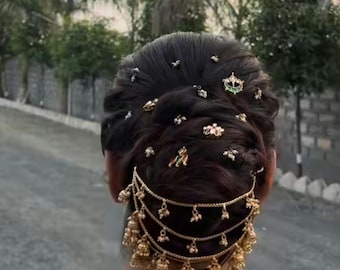 Gold-Plated 3-Layer Hair Bun Chain with Jhumkis and Pearls