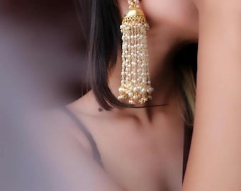 Jheel Jhumka Pearl Dangle Earrings with Gold Finish for Festive and Wedding Wear