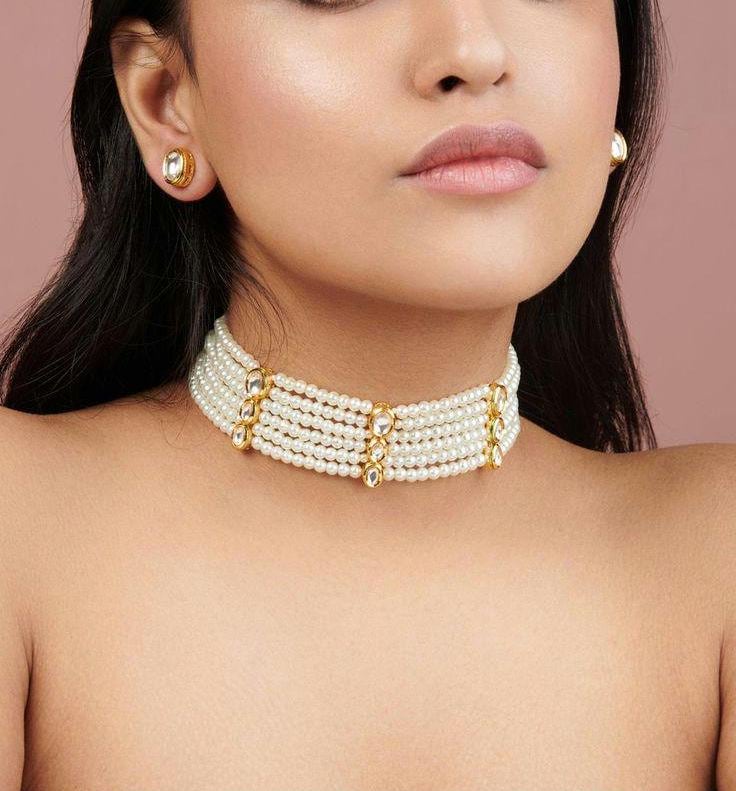 Handmade Pearl Multi Strand Choker Necklace Adjustable Bridal