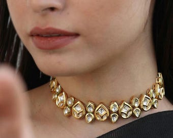 Handmade Gold Plated Kundan Choker Necklace - Indian Wedding Jewelry