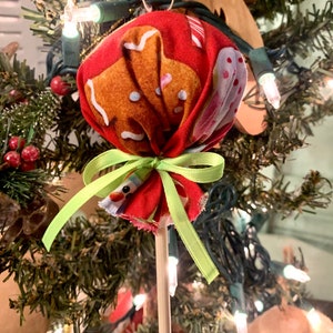 Christmas cookies red fabric lollipop ornament
