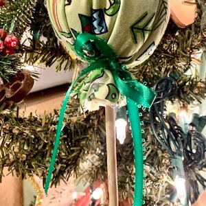 Green Christmas tree fabric lollipop ornament