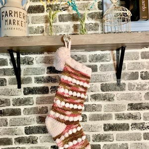 Pink camo and white camouflage bubbled hand crocheted Christmas stocking decoration