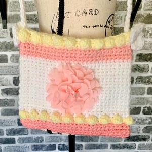 Pretty Purses melon yellow and white hand crocheted small shoulder bag