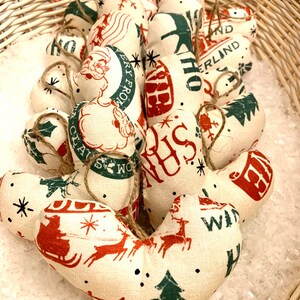 Scrappy Hearts Vintage look Flour sack Santa believe heart ornaments (set of 11)