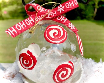 Candy swirls red and white 3" glass ornament