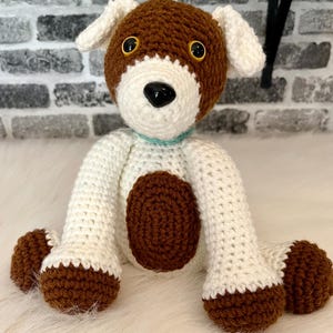 Adorable hand crafted crochet stuffed animal Jack Russell Terrier dog