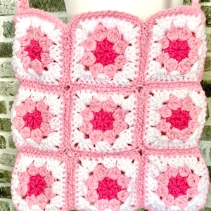 Pretty Purses Cherry Blossoms sparkly Celebration hand crocheted granny square tote bag