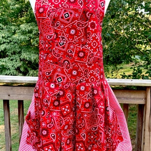 Red gingham and bandana  bib-top handmade apron