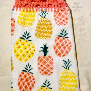 Pineapple trio kitchen crocheted topped hanging dish towel