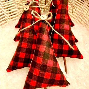 Black and red plaid country Christmas tree hand sewn ornament (sold individually)