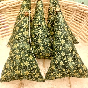 Festive Christmas tree green and gold hand sewn ornament (sold individually)
