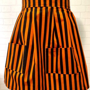 Black and orange stripes two-pocket handmade Halloween apron