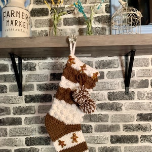 Gingerbread people rustic chocolate and white Christmas bubbles stocking hand crocheted decoration