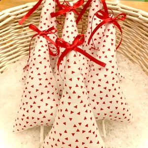 Festive red and white Christmas tree hand sewn  ornament (sold individually)