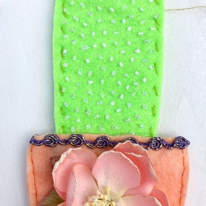 Cactus hand sewn and hand beaded felt christmas ornament