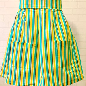 Summer Stripes turquoise and yellow two-pocket handmade apron