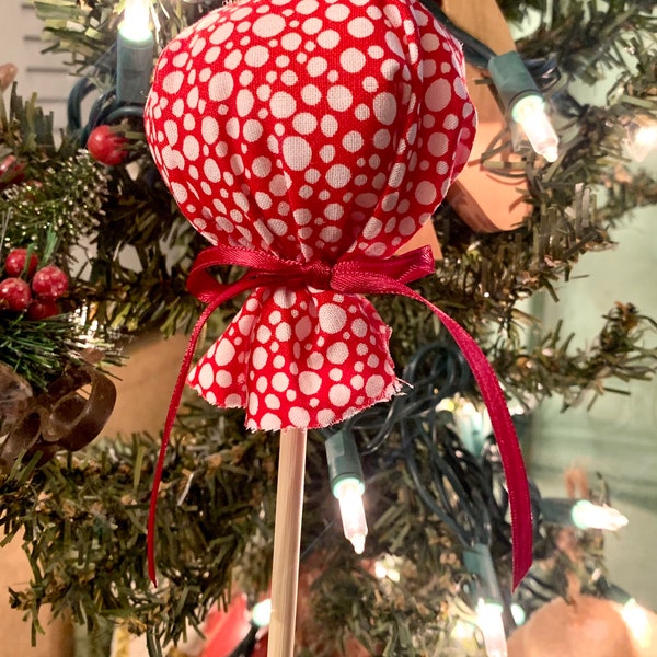 Red and white fabric lollipop ornament