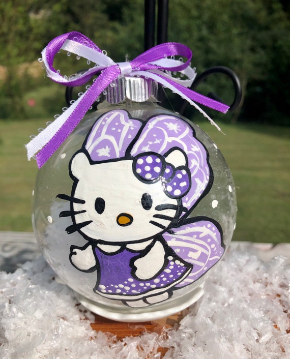 Purple angel kitty cat Christmas glass ornament decoration