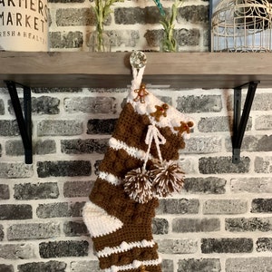 Gingerbread people rustic chocolate and white Christmas bubbles stocking hand crocheted decoration