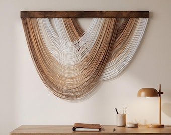 Neutral Fiber Wall Hanging, Japandi Boho Wall Art, Large Tassel Tapestry for Living Room Bedroom Entryway, Housewarming Gift