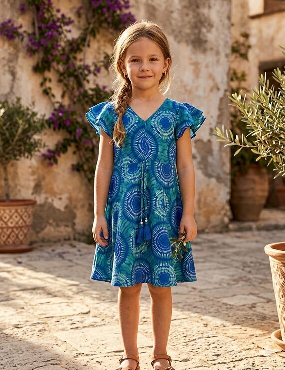 a line umbrella dress Baby Girls Circular Printed Cotton Style A-Line with Flutter Sleeves Color:Mocha Latte