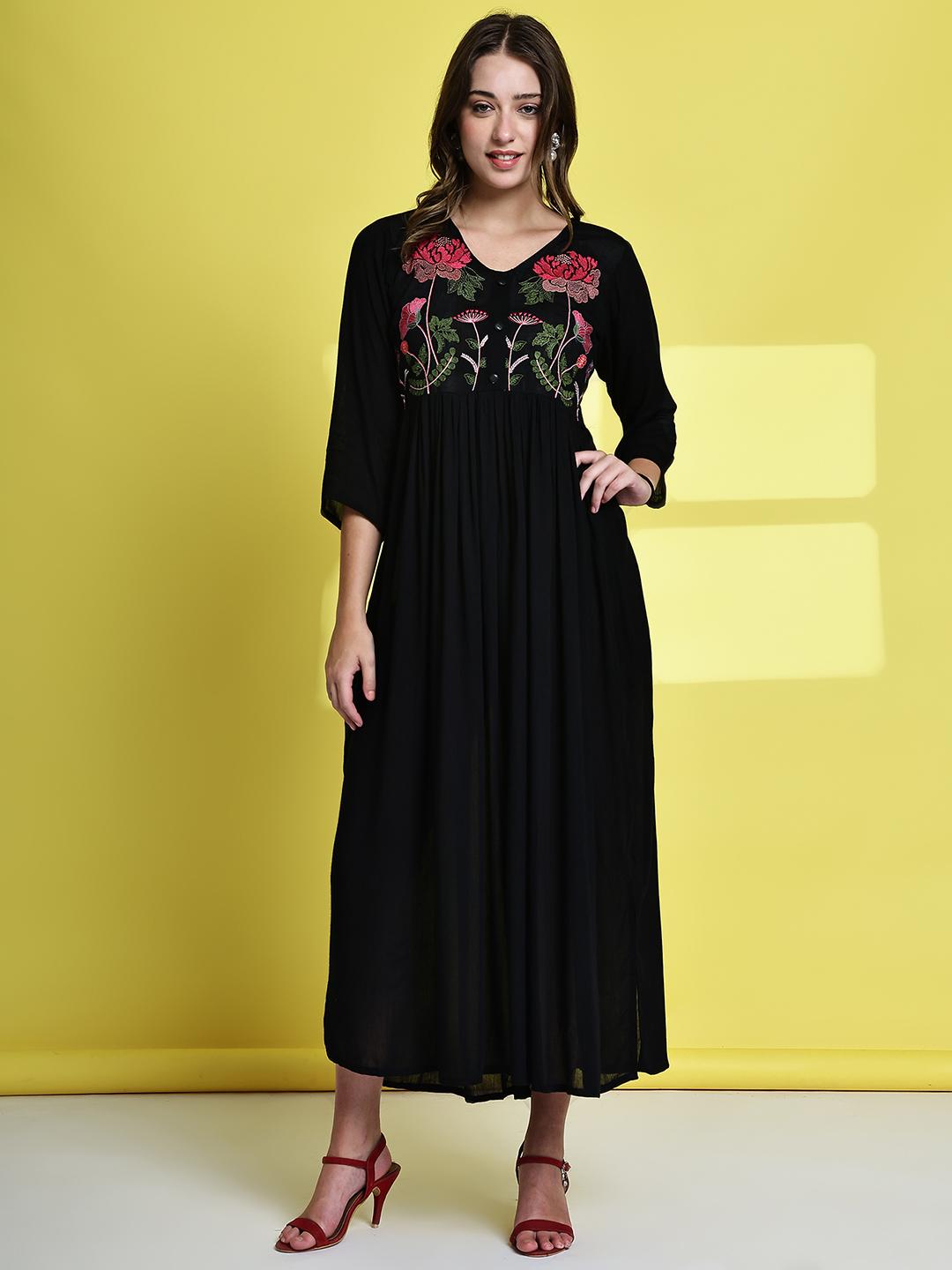 Black Floral Maxi Long Sleeve Dress - Etsy