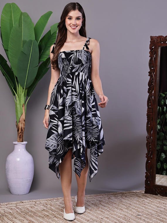 handkerchief hem midi dress HANKERCHIEF HEM MIDI DRESS Blue / M