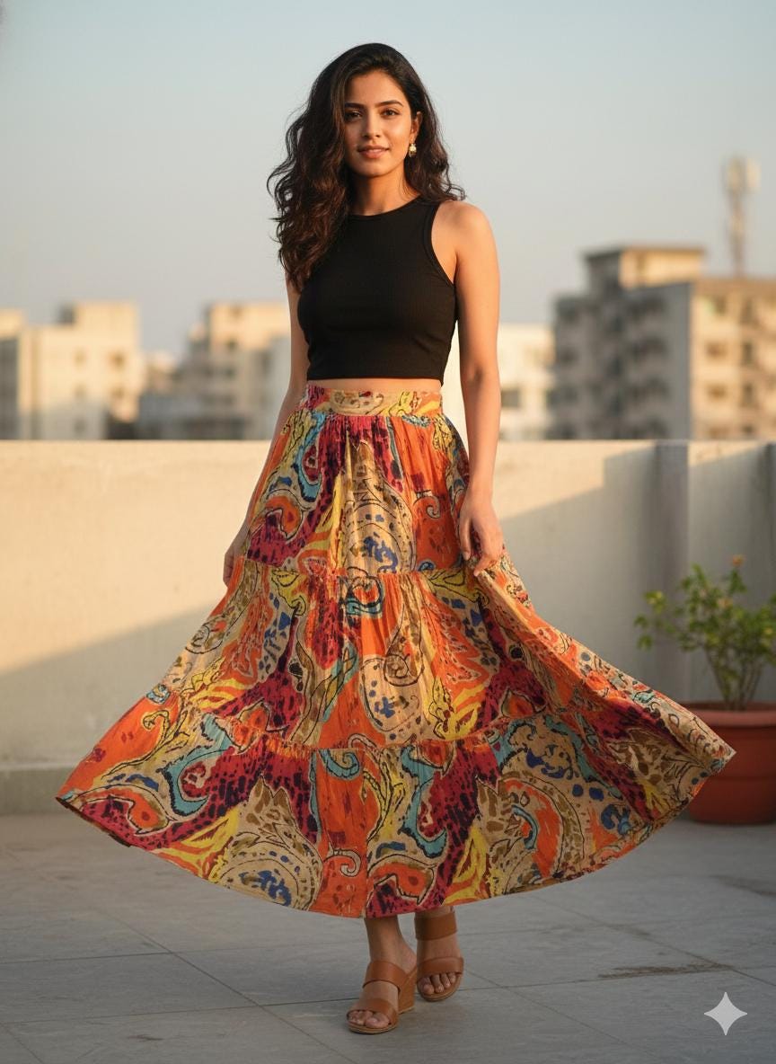 Jupe Longue A-line Paisley - Classic - Femme - Taille 18 - Multicolore
