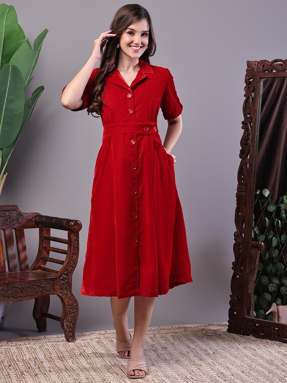 collared red dress with short sleeves Read The Signs Red Short Sleeve Maxi Dress