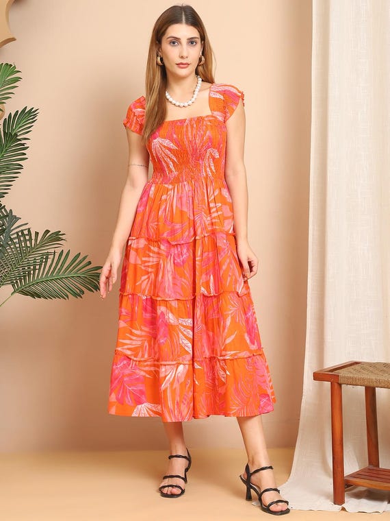 orange leaf print dress Buy Roman Orange Leaf Print Double Layer 100% Cotton Dress from Next USA