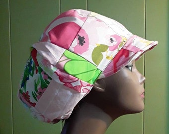 Pink Patchwork Vintage Fabric Apple Newsboy Brim Unisex Free Shipping Summer Hippie Medium Recycled Upcycled Repurposed