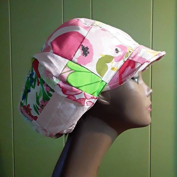 Pink Patchwork Vintage Fabric Apple Newsboy Brim Unisex Free Shipping Summer Hippie Medium Recycled Upcycled Repurposed